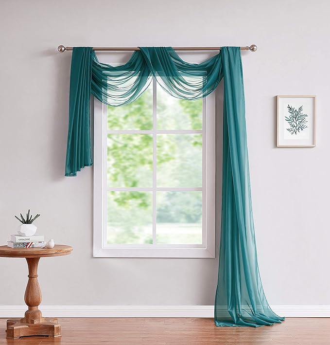 LinenZone Teal Window Scarf Valance in 144 Inch Size. Use Window Scarves as Canopy Bed or Backdrop Curtains, Curtain Scarf, or Sheer Fabric for Draping. (Amazing 55 x 144, Teal)