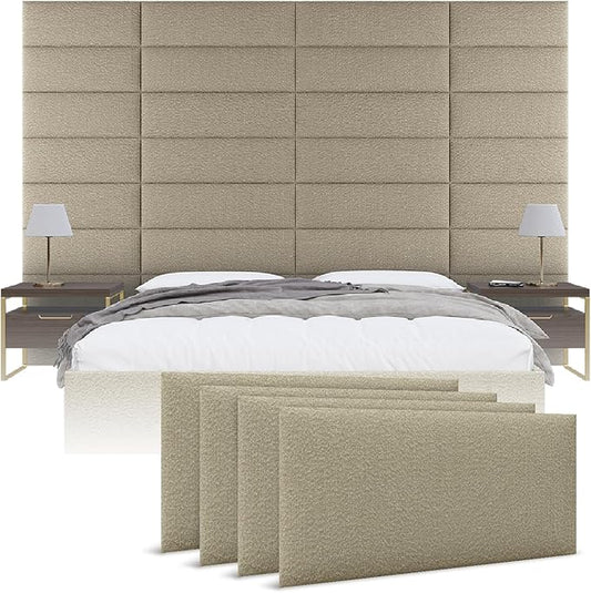 Vänt Upholstered Wall Panels - Queen/Full Size Wall Mounted Headboards - Boucle Beige - Set of 4 Panels (Each Individual Panel 30"x11.5")