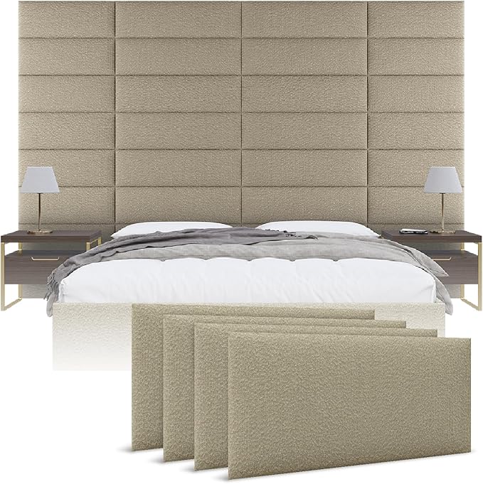 Vänt Upholstered Wall Panels - King/Cal King Size Wall Mounted Headboards - Boucle Beige - Twin/King - Set of 4 Panels (Each Individual Panel 39"x11.5")
