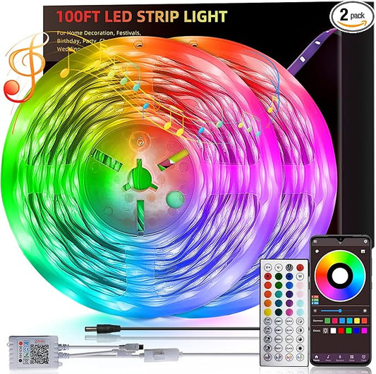 130ft Led Lights For Bedroom (2 Rolls of 65ft), Led Strip Lights Music Sync Color Changing, Led Light Strip With Remote & App Control Rgb Strip, Led Lights For Room Dorm Home Classroom Ceiling Decor