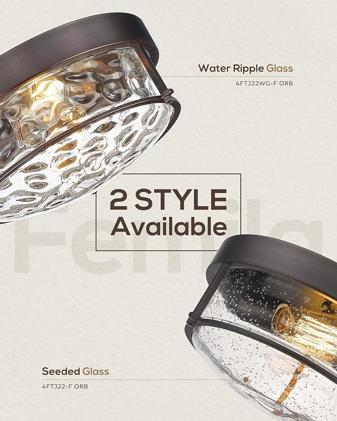FEMILA Flush Mount Light Fixture, 12" Ceiling Light Fixtures, Farmhouse Porch Ceiling Lighting Outdoor, Oil Rubbed Bronze with Seeded Glass Shade,4FTJ22-F ORB
