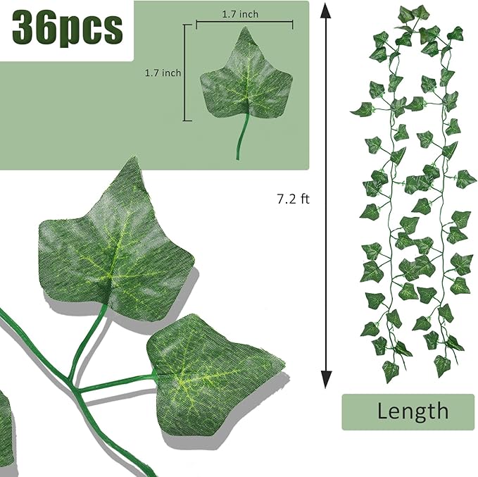 RECUTMS 258 FT Fake Vines Greenery Leaf Garland Ivy Vine Foliage Flowers Hanging for Wedding Party Garden Home Kitchen Office Aesthetic Wall Bedroom Living Room Patio Decor(36 Pack)