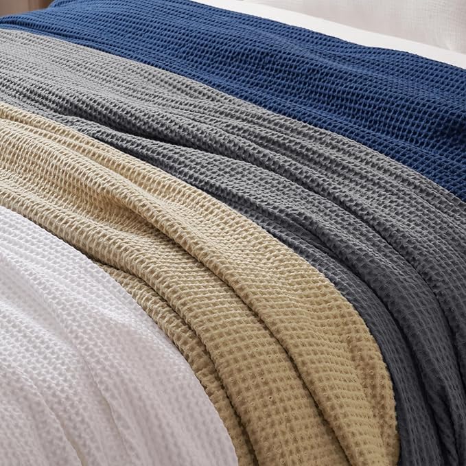 PHF 100% Cotton Waffle Weave Blanket Twin Size for Bed,Snag Proof Lightweight Breathable Moisture-Wicking Throw for Couch,Great for Layering in Cold Weather,Machine Washable,Home Decor Gift-Charcoal