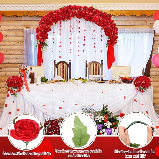 Geosar 16 Bundles Artificial Peonies Flowers Fake Silk Peony Bouquet Faux Peonies Flowers Bulk for Decoration Vase Floral Arrangements Wedding Party Table (Bright Red)