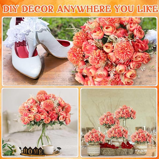 Tigeen 12 Bundles Peonies Artificial Flowers Faux Roses Silk Flowers Hydrangea Artificial Bouquet for Wedding Table Centerpiece Floral Vase Home Office Bridal Decor (Watermelon Red)