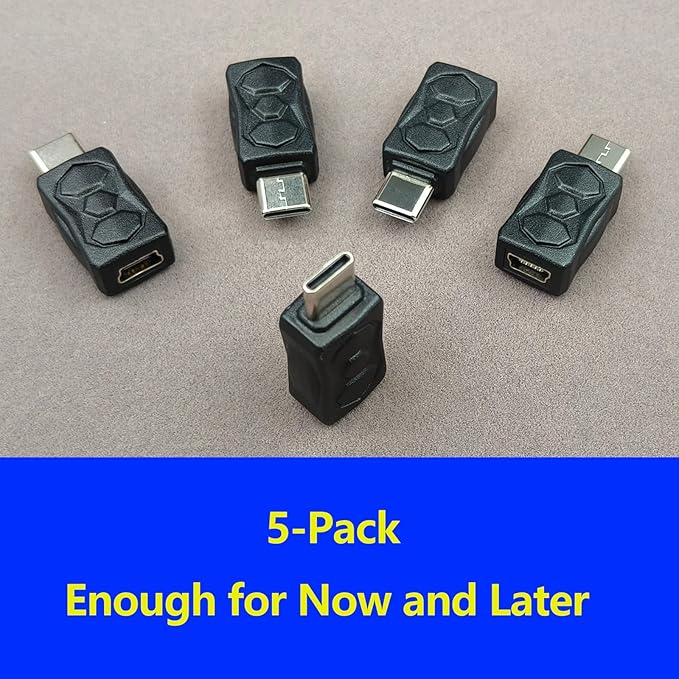 TENSSO Mini USB to Type C Adapter: 5 Pack Mini-USB Female to USB C Male Adapters for Old USB Cable to Compatible with USBC Devices