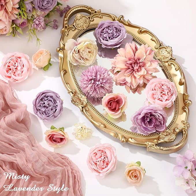 Zeyune 12 Bundles Artificial Peonies Flowers Artificial Silk Rose Faux Dahlia Fake Chamomile Hydrangea Bouquet Bulk for Vase Home Wedding Centerpiece Party Decoration(Lavender Blush,Misty Lavender)