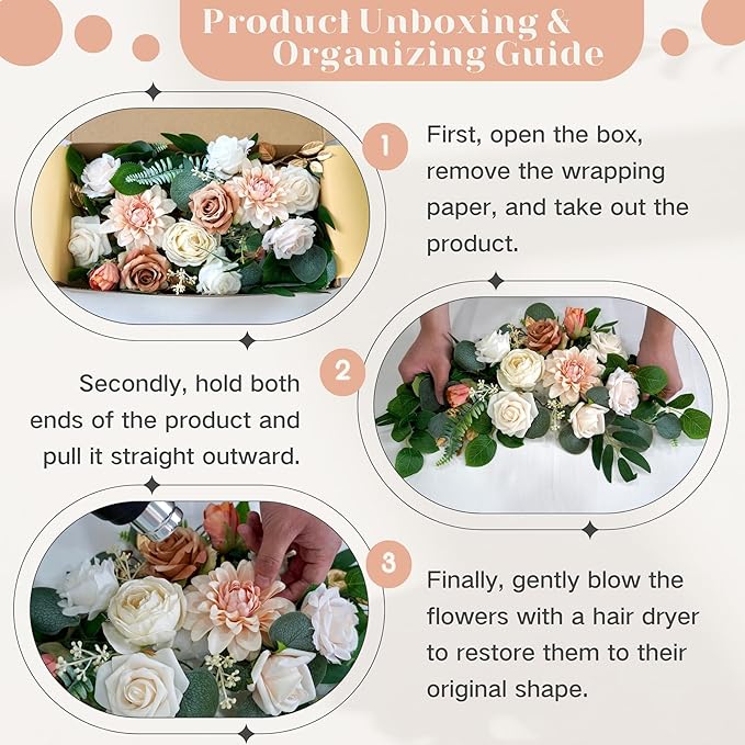 Artificial Flowers Decorations Pack of 2,Centerpieces for Wedding Reception Backdrop Decoration, Floral Decor Wall Home Entryway OutdoorDecorations (Champagne)