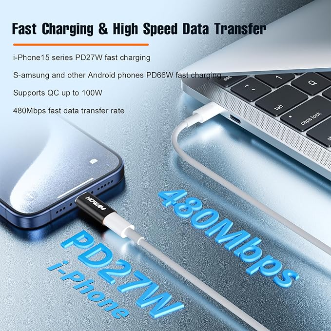 Light-ning to USB C Adapter 2Pack,PD27W/66W Fast Charging 480Mbps Data Transfer,Type C Charger Converter Cable for Phone 17/16/15,Pad Pro,G-alaxy,Not for Headphones/OTG/Flash Drive/A-pple Pencil Black
