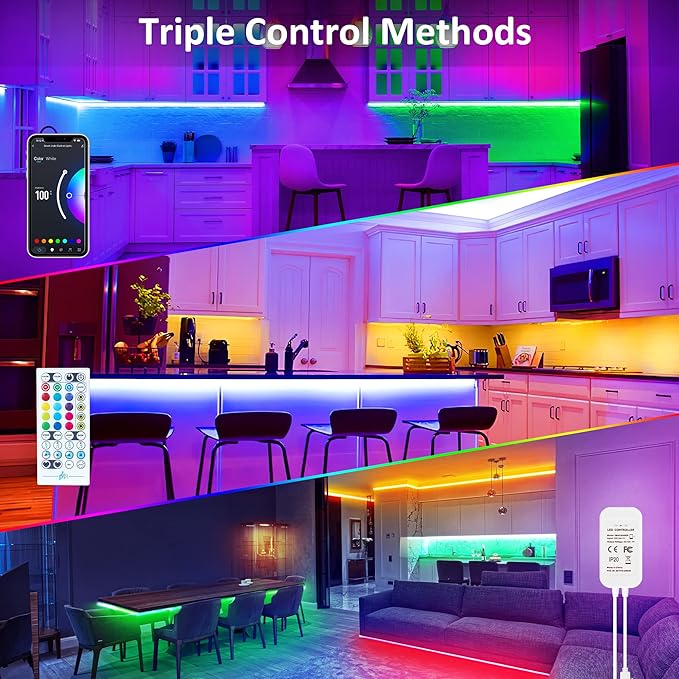 maylit 8 PCS 3.3FT Smart RGB Under Cabinet Lights Kit, Work with Alexa and Google Assistant, App and Remote Control, Music Sync Color Changing, Timer, Dimmable, for Cabinet, Counter, Shelf, Bookcase