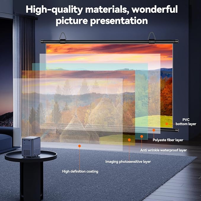 100-Inch Portable Projector Screen, XIAOHUI 16:9 Aspect Ratio, Non-Perforated Anti-Light, Easy Install,100% Polyester Professional Projector Screen