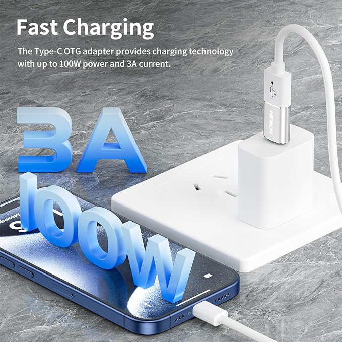 USB C to USB Adapter 2 Pack,USB 3.2 Female to Type-C Male OTG Adapter,100W Fast Charging 10Gbps Transfer,Aluminum Alloy Housing for M-acBook Pro/Air,Phone 15/16/17,Pad,G-alaxy,S-urface Silver