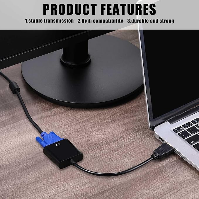 Yunsailing 10 Pack HDMI to VGA Adapter Converter Bulk Gold Plated Black HDMI to VGA Cable Compatible with Raspberry Pi Computer Desktop Laptop Monitor HDTV Projector