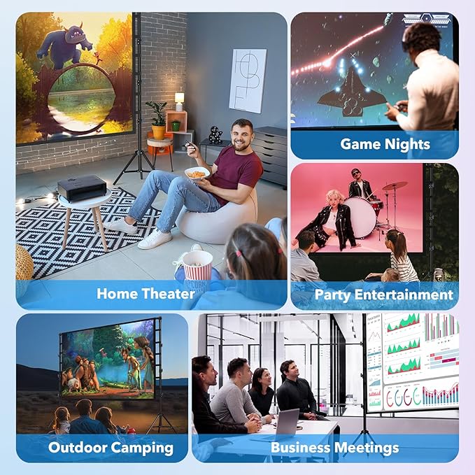 Outdoor Projector Screen with Stand 150 Inch: VOOPVOR Portable Projection Screen and Stand, Indoor Rear Front Movie Screen 16:9 4K HD, with Carry Bag,Support Height Adjustable for Home Theater Camping