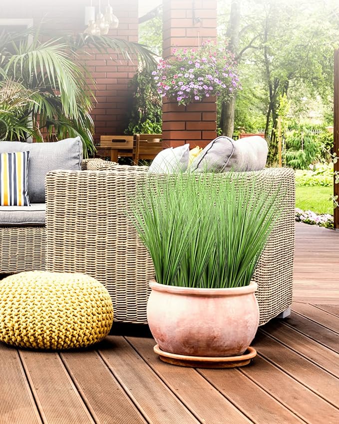 Vlorart 33" Artificial Plants 6 Pack Onion Tall Grass Greenery, Faux Fake Grass Shrubs Plant Flowers Wheat Grass for House Home Indoor Outdoor Office Room Gardening Indoor Décor-Green
