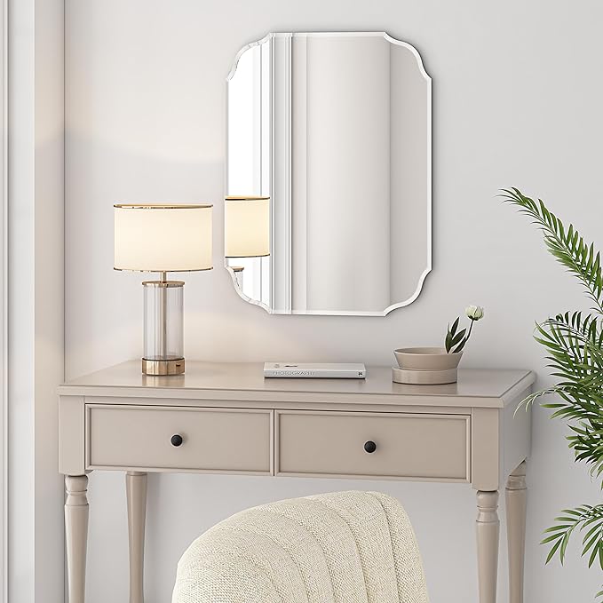 Silver Wall Mirror-Beveled Edge Frameless Mirror for Bathroom, Vanity, Bedroom, Rectangle Mirrors （20X28inch）