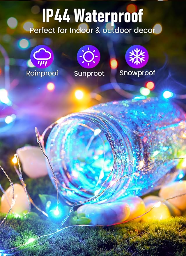 Minetom Fairy Lights Battery Operated, 2Pcak 33Feet 100 LEDs Mini Battery Powered String Lights, Waterproof Twinkle Lights Mason Jar Lights for Indoor Home Wedding Christmas Decoration, Multicolor