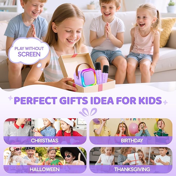 IROO Mini Karaoke Machine for Kids, 2025 TOP Toys Birthday Gifts Ideas for Girls Ages 4, 5, 6, 7, 8, 9, 10, 12+ Years Old, Portable MP3 Player with 2 Wireless Mics for Party