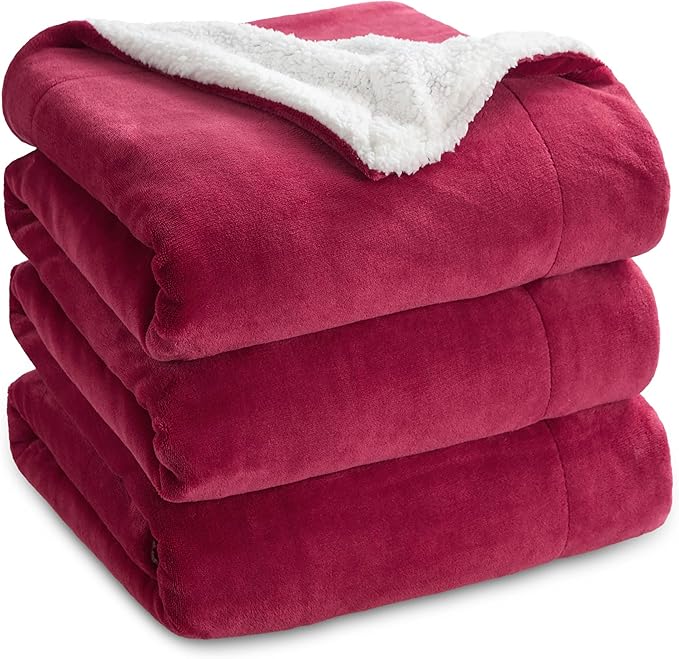 Bedsure GentleSoft Sherpa Fleece Blankets Queen Size for Bed - Thick and Warm Throw for Girls and Women, Soft Fuzzy Plush Queen Christmas Blanket for Winter, Red, 90x90 Inches