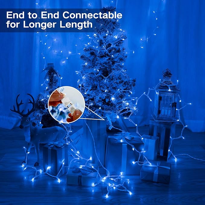 Brizled Blue Christmas Lights, 69.6ft 300 Count Mini Incandescent String Lights Connectable, 120V UL Certified String Lights White Cord, Indoor Xmas Lights for Bedroom Outdoor Tree Party Decorations