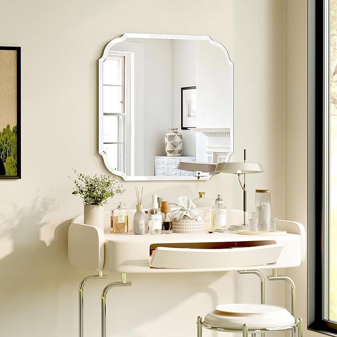 Silver Wall Mirror-Beveled Edge Frameless Mirror for Bathroom, Vanity, Bedroom, Rectangle Mirrors（24X24inch）