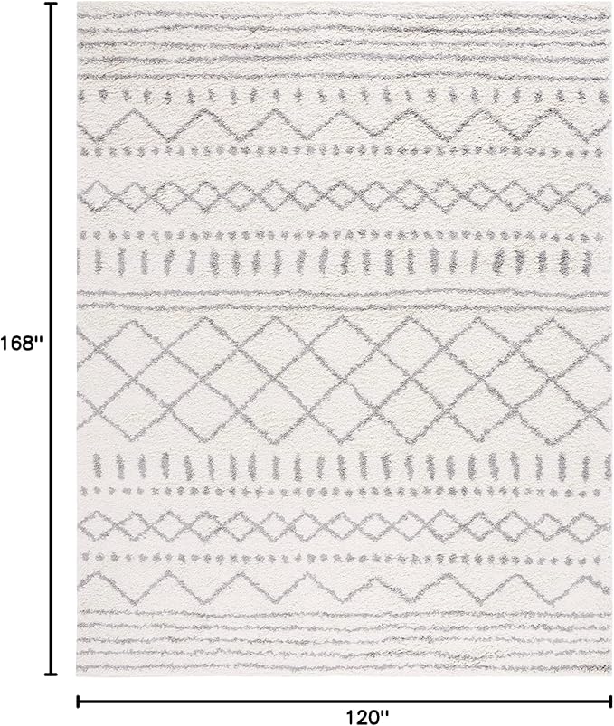 SAFAVIEH Arizona Shag Collection Area Rug - 10' x 14', Ivory & Grey, Moroccan Design, Non-Shedding & Easy Care, 1.6-inch Thick Ideal for High Traffic Areas in Living Room, Bedroom (ASG741F)