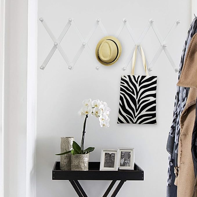 WEBI Accordion Wall Hanger,Expandable Wooden Hat Rack for Wall Mounted Coat Rack,Accordion Hat Hooks Holder for Baseball Caps,17 Peg Hooks,White
