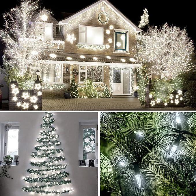 KOUQIYA Battery Christmas Lights 2 Pack, 17ft 50 LED Mini String Light with Auto-Timer 8 Modes Waterproof Tree Lights (Cool White)
