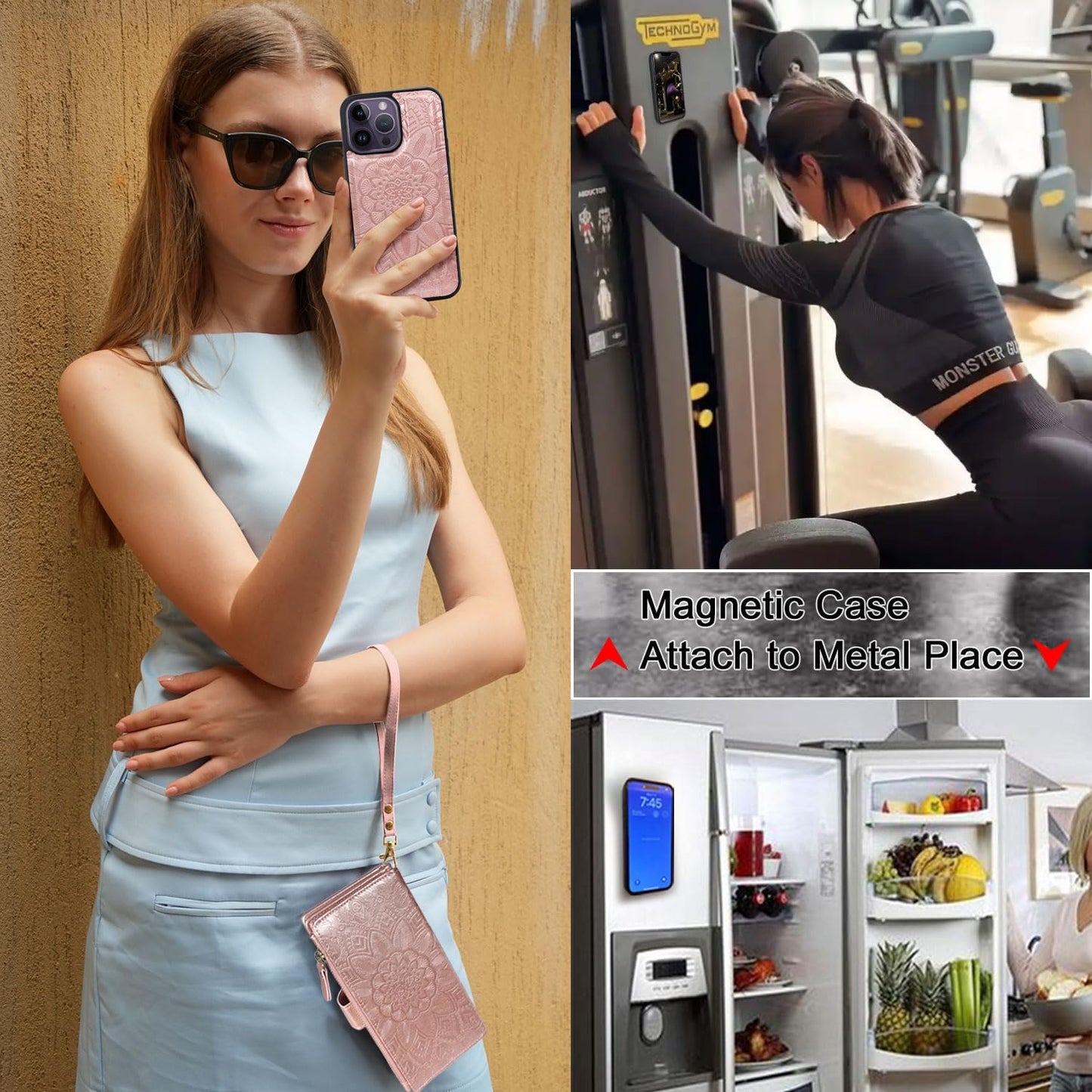 Harryshell Wallet Case for iPhone 13 Pro Max 6.7 inch 5G 2021, Detachable Magnetic Cover, Floral Flower, Rose Gold