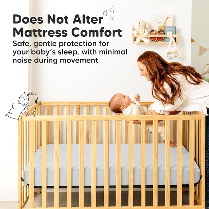 Waterproof Crib Mattress Protector Cover Fitted - 2-Pack Quiet Baby Crib Mattress Pad Sheets, 52" x 28" Soft Quilted Cotton Baby Sheet, Machine Washable, Easy Fit, Durable (Pearl Gray/Quin)