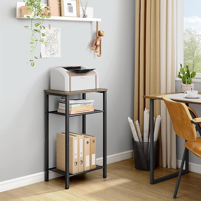 Hoctieon 2-Set 3 Tier End Table, Telephone Table Set of 2, Tall Side Table with Storage Set of 2, Small Nightstand for Small Spaces, Metal Frame, for Living Room, Bedroom, Sofa Couch, Hallway, Greige