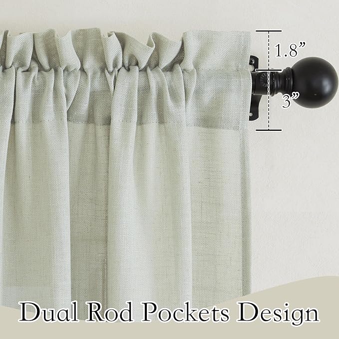 RYB HOME Thick Linen Curtains Light Filtering Privacy for Living Room Bedroom, Vertical Soft 95 Inches Long Window Treatments Kitchen Laundry Room, W 34 x L 95 inches, Sage Green, 2 Panels Set