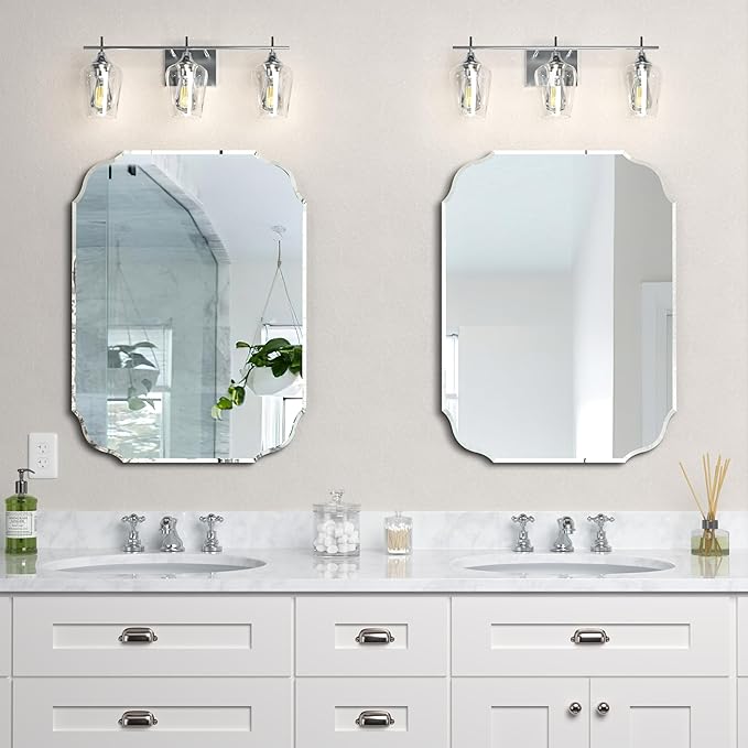 Silver Wall Mirror-Beveled Edge Frameless Mirror for Bathroom, Vanity, Bedroom, Rectangle Mirrors （20X28inch）