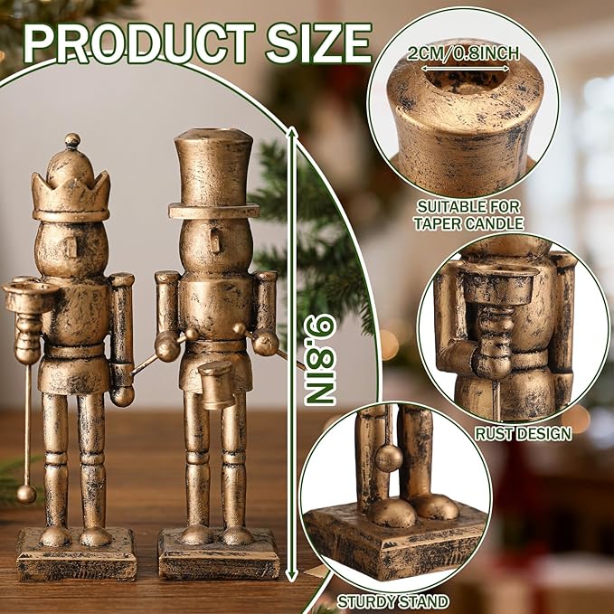 Mimorou 2 Pcs Nutcracker Candlestick Holder 10 Inch Christmas Candle Holder Vintage Nutcracker Soldier Decorations Retro Candlestick for Christmas Tabletop Centerpiece