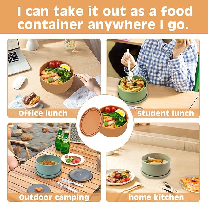 XU&PEIQI Silicone Food Storage Containers & Round Bowls with Lids - Meal Prep Containers for Kitchen Serving, Salad & Lunch - Airtight Microwave/Fridge/Dishwasher Safe BPA-Free 24oz.(Beige)