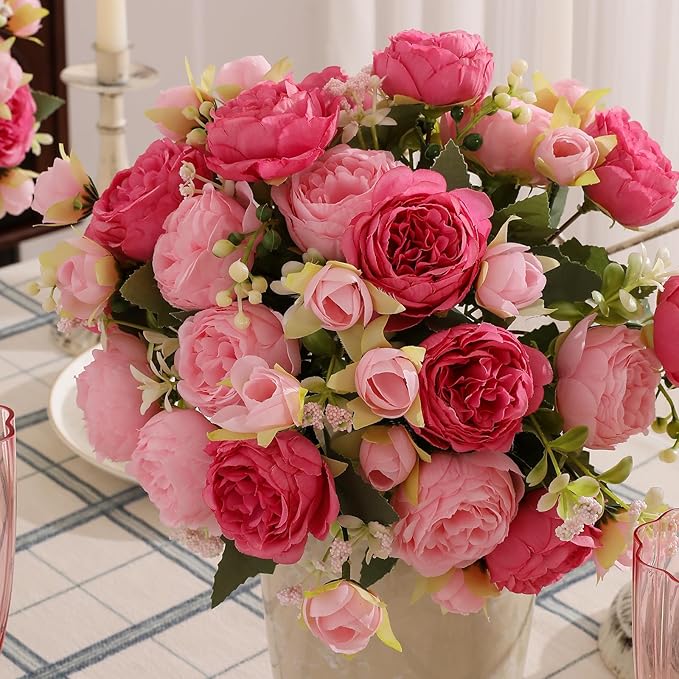 Luyue 8 Packs Peonies Artificial Flowers Faux Peony Bouquet Fake Peonies Flower for Vase Silk Peony Floral Arrangements for Table Centerpiece Wedding Decoration Indoor Home Decor