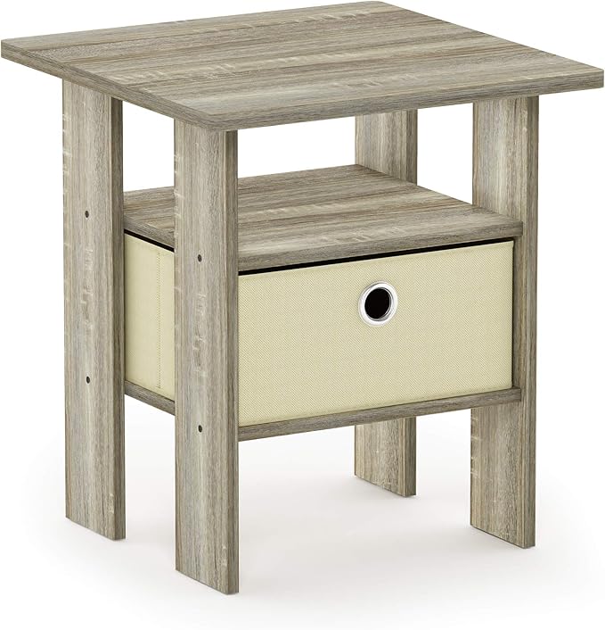 Furinno ANDREY Side Table, End Table, Night Stand with Open Shelves and Storage Bin, Bedside Table, for Living Room, Bedroom, Sonoma Oak
