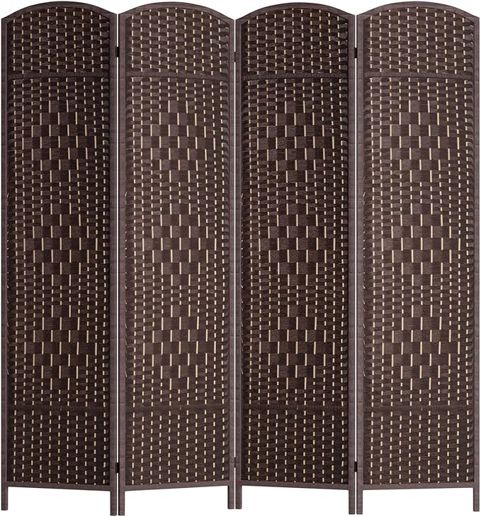 FDW Room Divider Folding Privacy Divider 6 Ft Indoor Wall Divider Portable Partition Wood Screen, Brown (4 Panel)