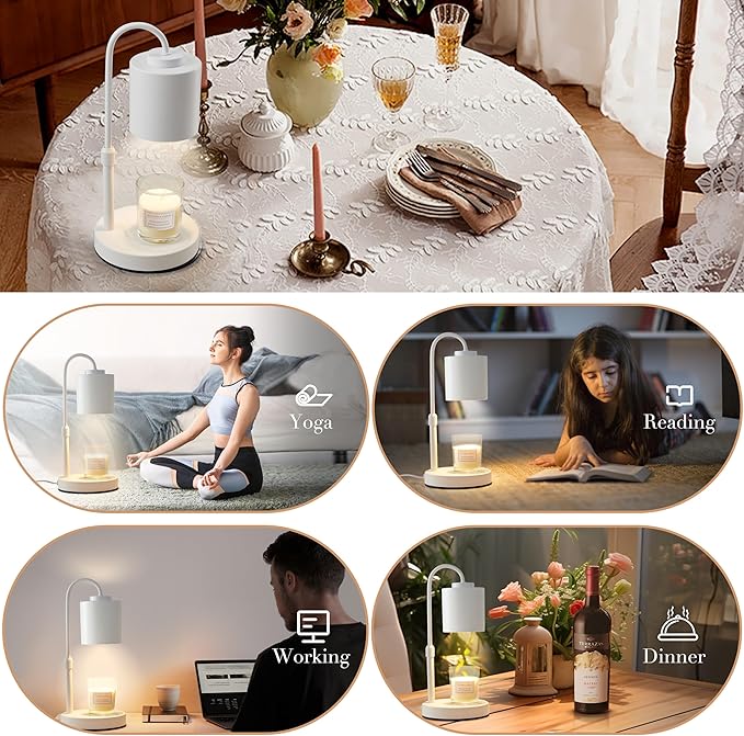 CASTLELIFE Candle Warmer Lamp with Timer & Dimmer, Height Adjustable Electric Wax Melt Warmer for Jar Candles, Gifts for Mom Home Decor, White