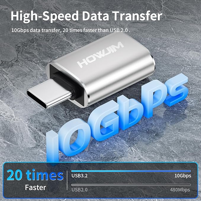 USB C to USB Adapter 2 Pack,USB 3.2 Female to Type-C Male OTG Adapter,100W Fast Charging 10Gbps Transfer,Aluminum Alloy Housing for M-acBook Pro/Air,Phone 15/16/17,Pad,G-alaxy,S-urface Silver