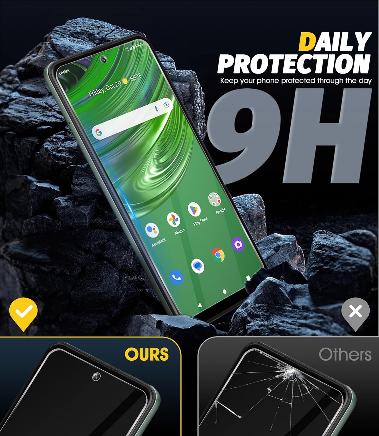 Orzero 3 Pack Tempered Glass Screen Protector for Cricket Outlast/AT&T Jetmore, HD Anti-Scratch, Bubble-Free, Precise