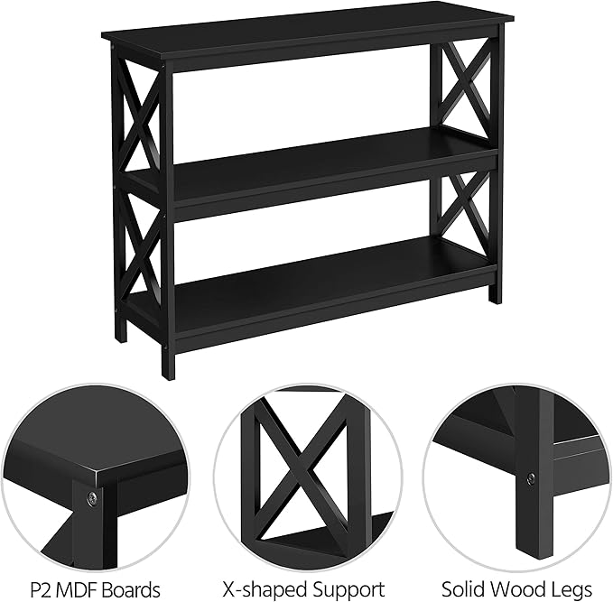 Yaheetech Console Table with Storage Shelves, 3-Tier Entryway Table Sofa Side Table Narrow Long Bookshelf for Hallway Living Room, Accent Furniture, Black