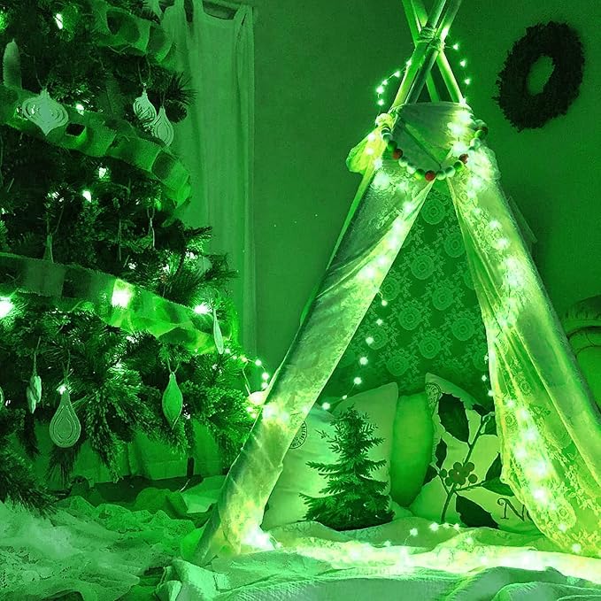 JMEXSUSS 4 Pack 50 LED Green Fairy Lights Battery Operated: 16.1ft Christmas Fairy Lights Indoor Outdoor Waterproof for Bedroom Garden Party Decorations