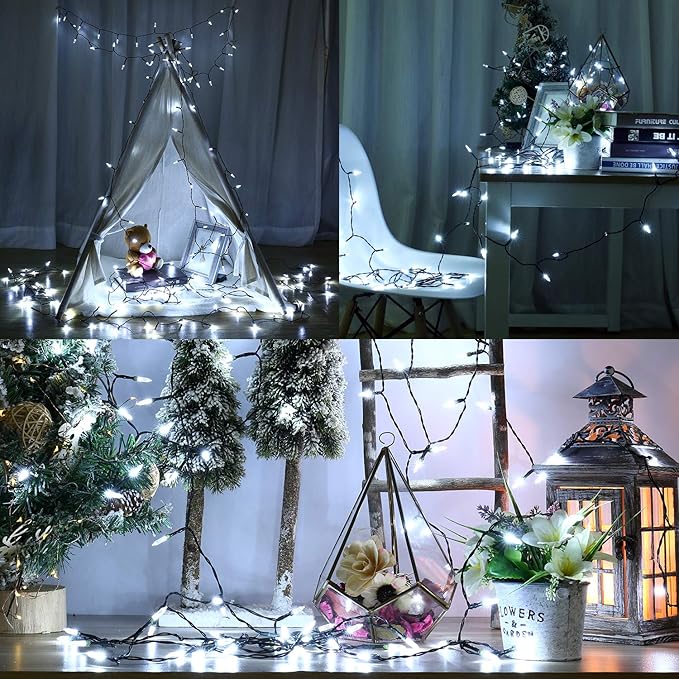 BrizLabs White Christmas Lights, 2 Pack 17.94ft 50 LED Battery Christmas String Lights with Timer, 8 Modes Christmas Tree Lights Indoor Outdoor Christmas Mini Lights for Christmas Tree Wedding Home