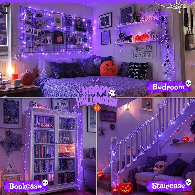 JMEXSUSS 2 Pack Christmas Fairy Lights Battery Operated, Total 400 LED 132ft Purple Christmas String Lights Indoor with Remote, 8 Modes Copper Wire Twinkle Lights for Bedroom Wall Tree Decor