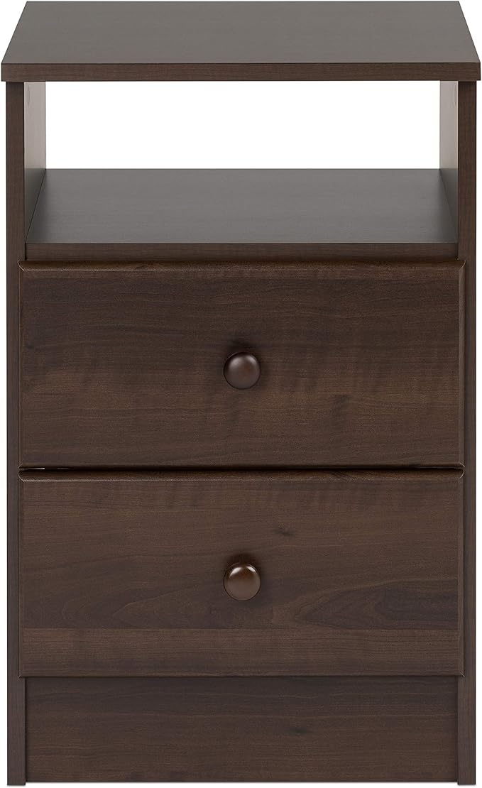 Prepac Astrid Simplistic Nightstand Side Table with 2 Drawers and Open Shelf, Functional Bedside Table 15.5" D x 16" W x 24.5" H, Espresso, EDNH-0402-1