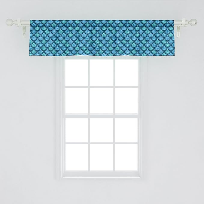 Ambesonne Fish Scale Window Valance Pack of 2, Nautical Design Realistic Graphic Water Drops on Half Circles Print, Rod Pocket Curtain Valances for Kitchen Bedroom, 54" X 12", Blue and Turquoise