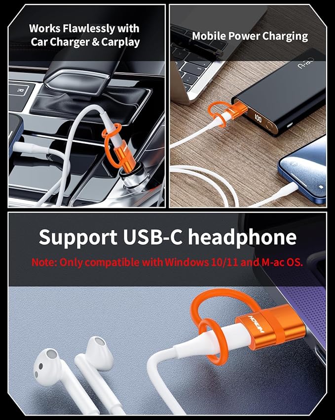 USB to USB C Adapter 2 Pack,5Gbps USB C Female to USB 3.0 Male Adapter,Fast Charging Type C Charge Converter for M-acBook,Phone 15 16 17,Pad,A-pple Watch,A-irpods,G-alaxy,Anti-Lost Loop Orange