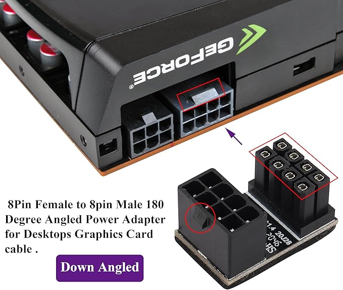 2Pack 180 Degree ATX 8Pin Female to Male Connector U Type PCI 8 Pin to 8 Pin PCI Express Video Card Power Adapter for Desktop Graphics Card GPU