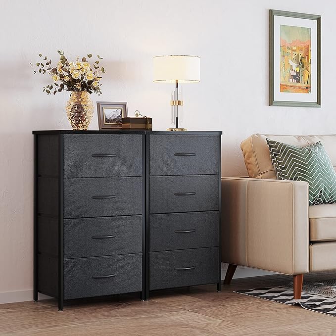 ODK Dresser for Bedroom with 4 Storage Drawers, Small Dresser Chest of Fabric Drawers with Sturdy Steel Frame, Wood Top, Black